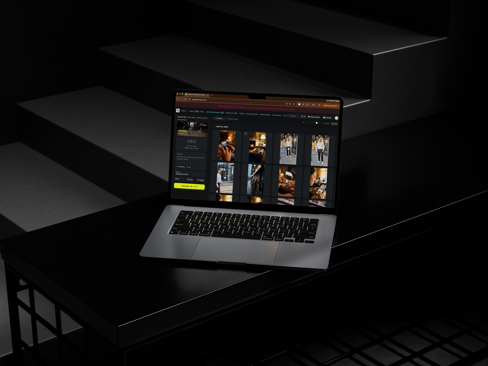 AI-generated client content result shown on a laptop