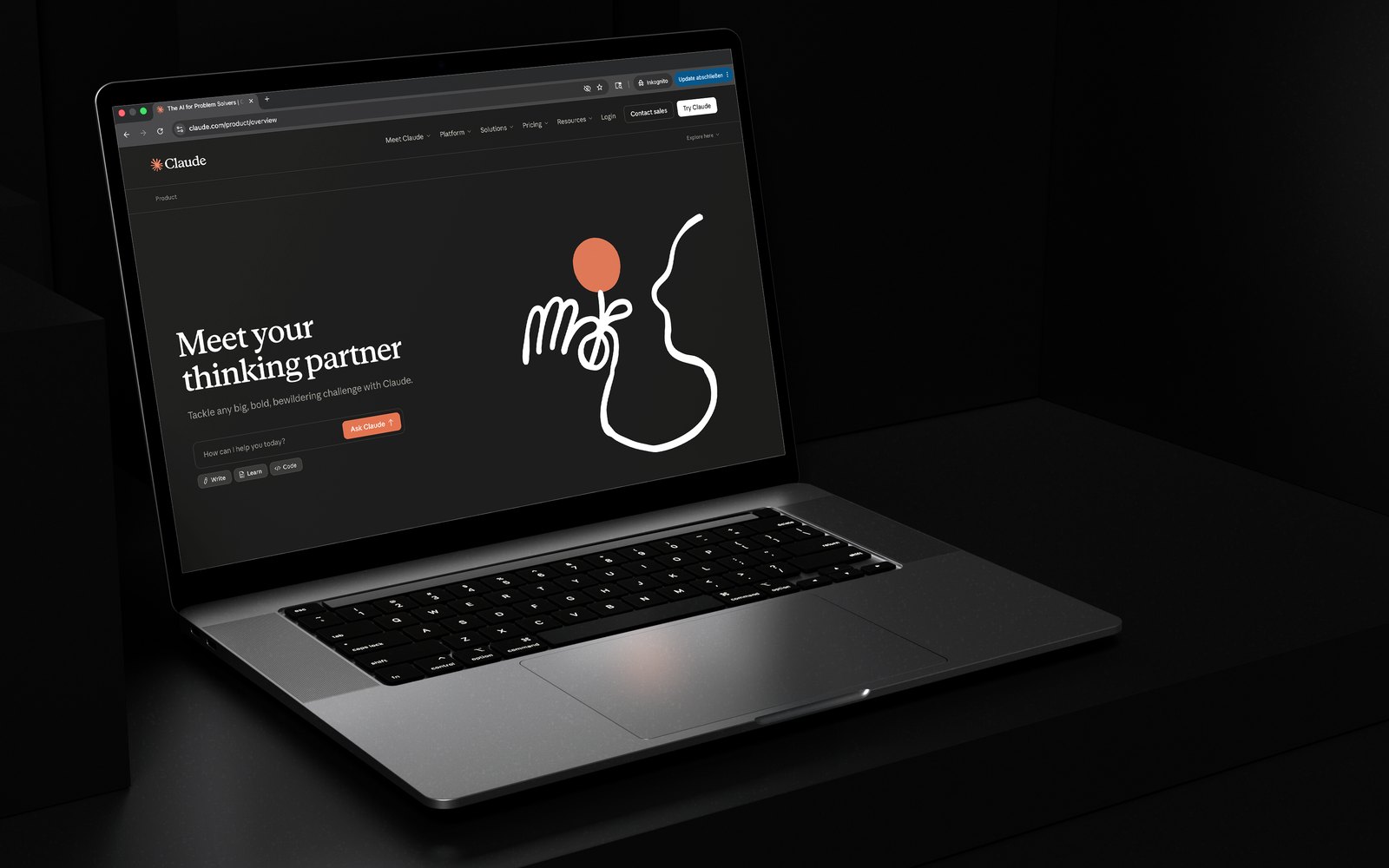 Claude landing page shown on a laptop